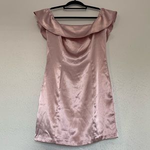 Pink Off The Shoulder Satin Dress
